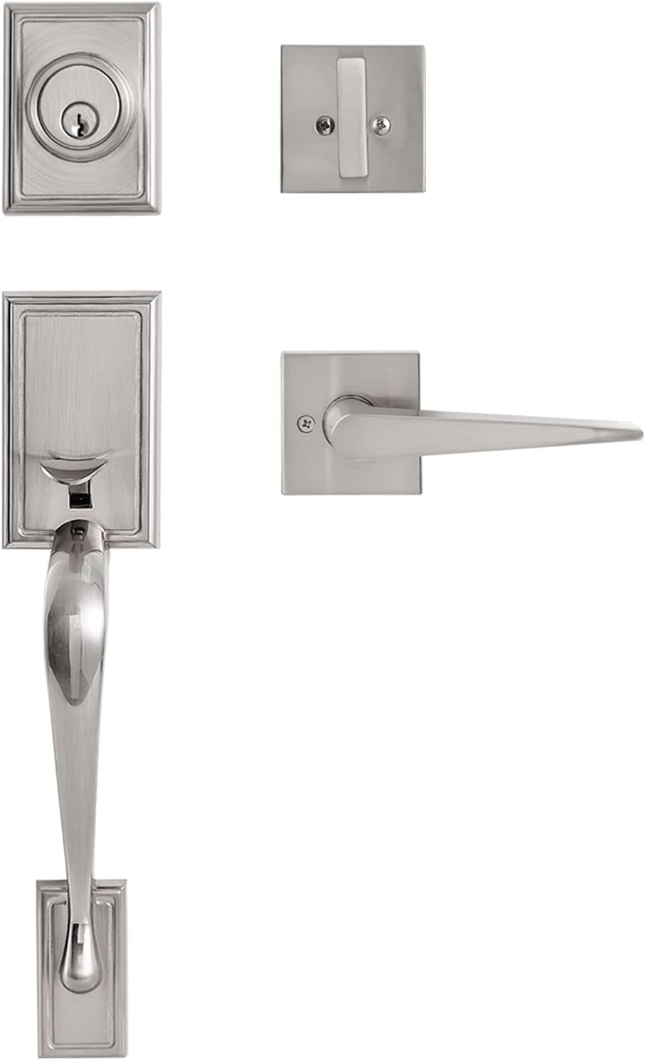 Satin Nickel Front Door Handle Set with Lock and Deadbolt, Pack of 2 D69029