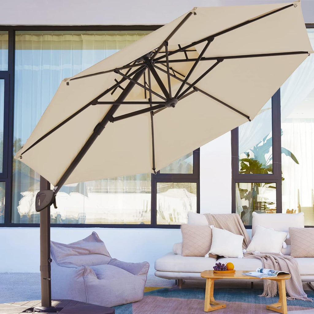 Beige 9x9 FT Square Cantilever Patio Umbrella with Aluminum Frame A47838