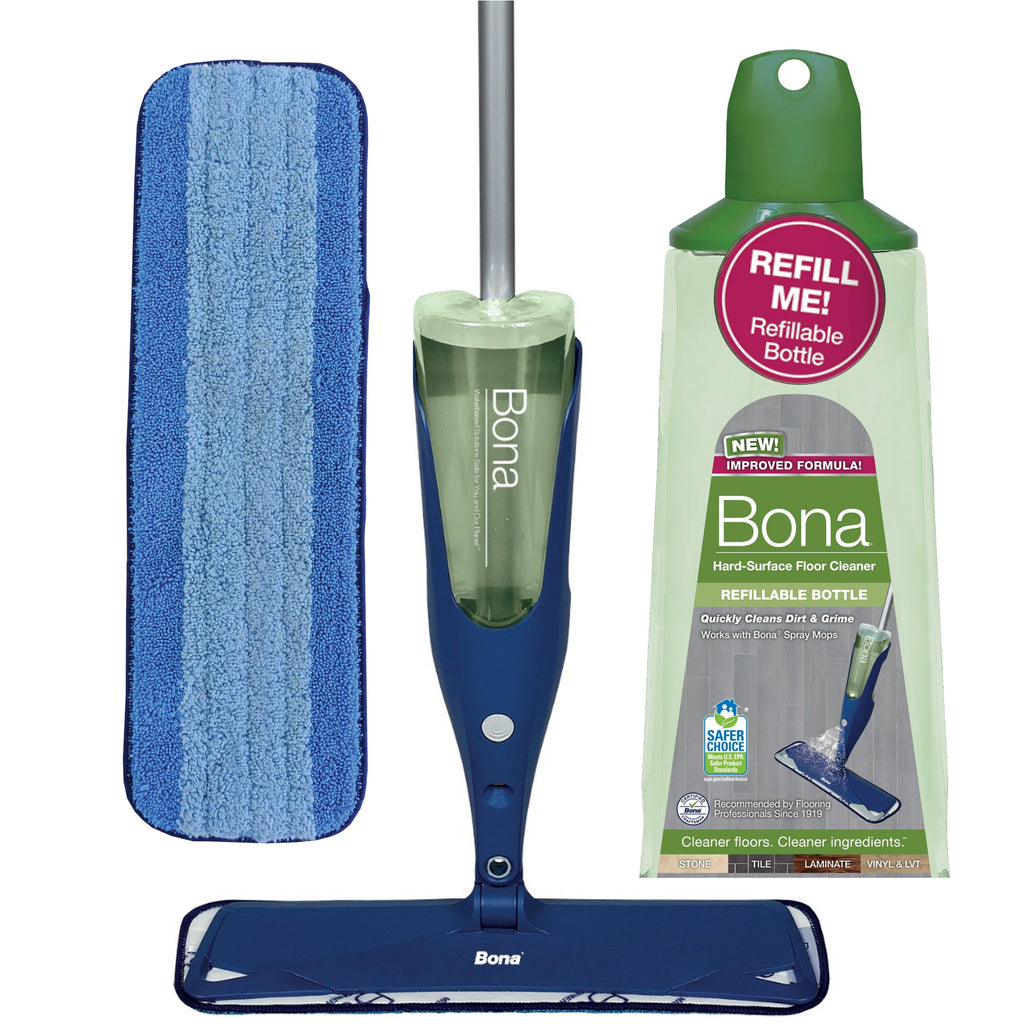 Floor Spray Mop with Reusable Microfiber Pad and Refillable Multi Surface Floor Cleaner Liquid Z517917