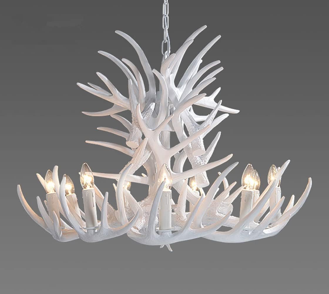 Brown Resin Faux Antler Chandelier 18 Arms 9 Lights Q29731