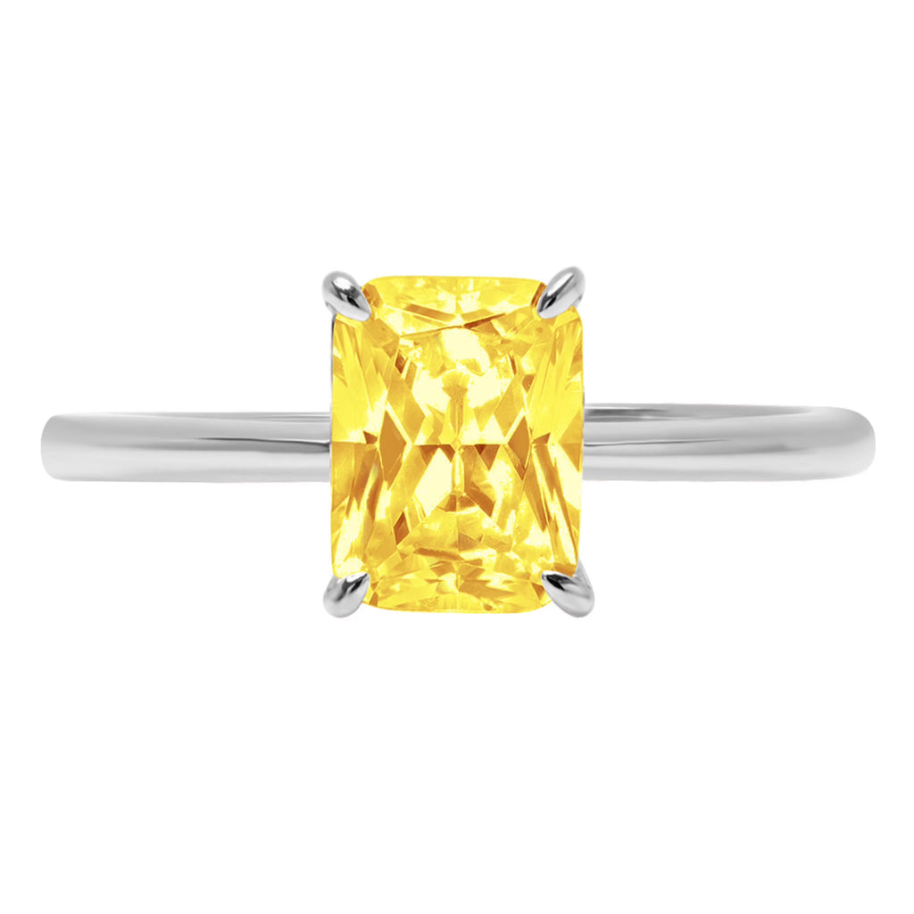 2.5ct Radiant Cut Yellow Simulated Diamond 18k White Gold Ring Size 4.25 M955
