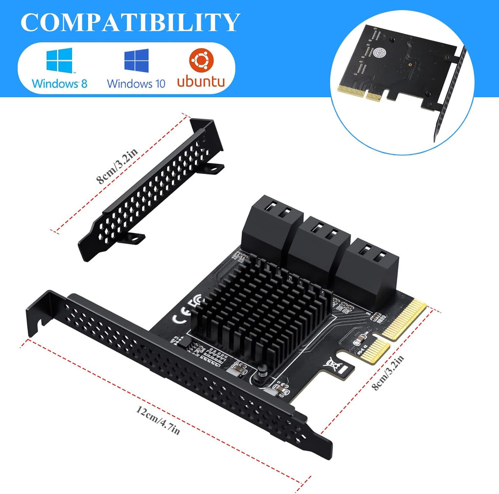 PCIe 4X SATA Card, 6 Ports with 6 SATA Cables, Low Profile Bracket, Non-Raid A957025