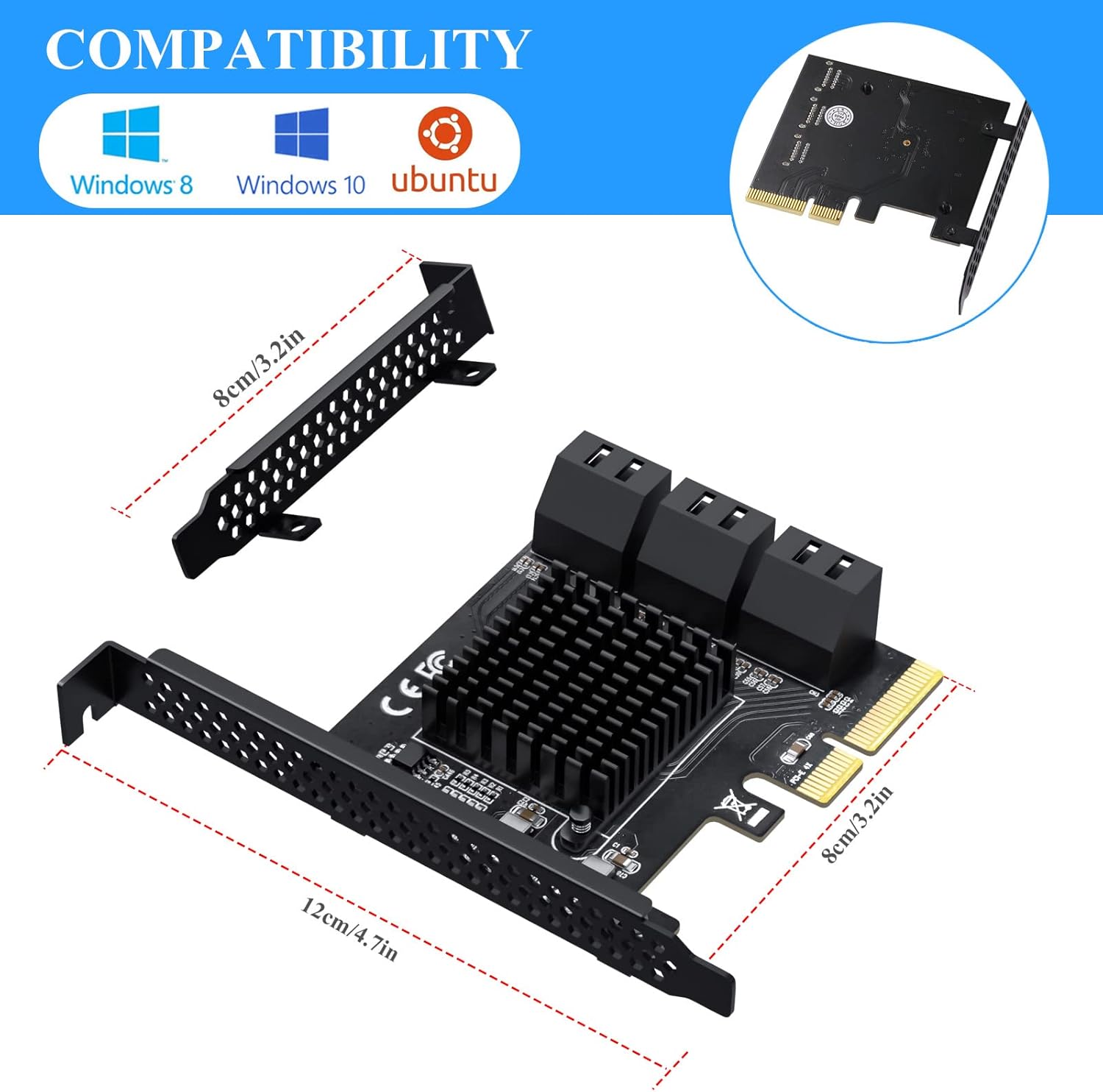 PCIe 4X SATA Card, 6 Ports with 6 SATA Cables, Low Profile Bracket, Non-Raid A957025