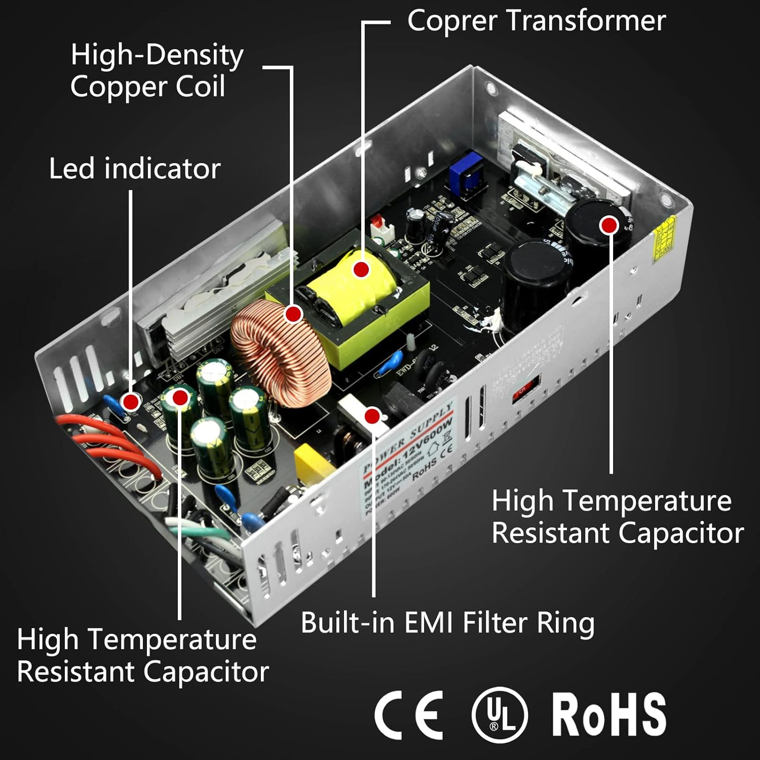 12V 600W 50A DC Switch Transformer Power Supply P1114