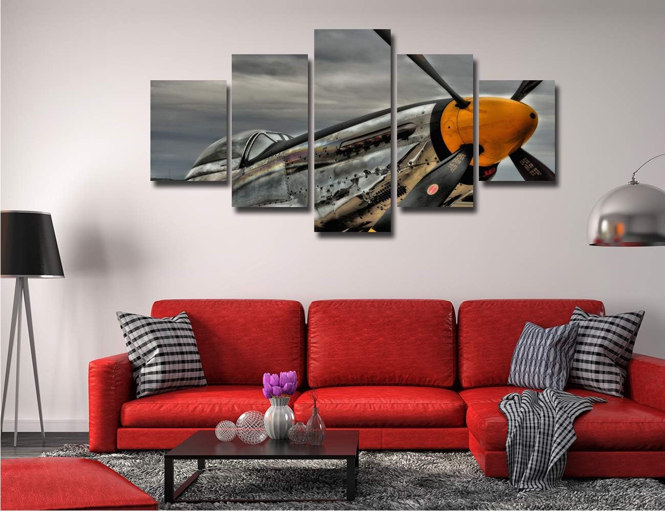 5 Panel Canvas Prints Wall Art Military Aircraft Airplane Pictures Frame Wall Decor H445