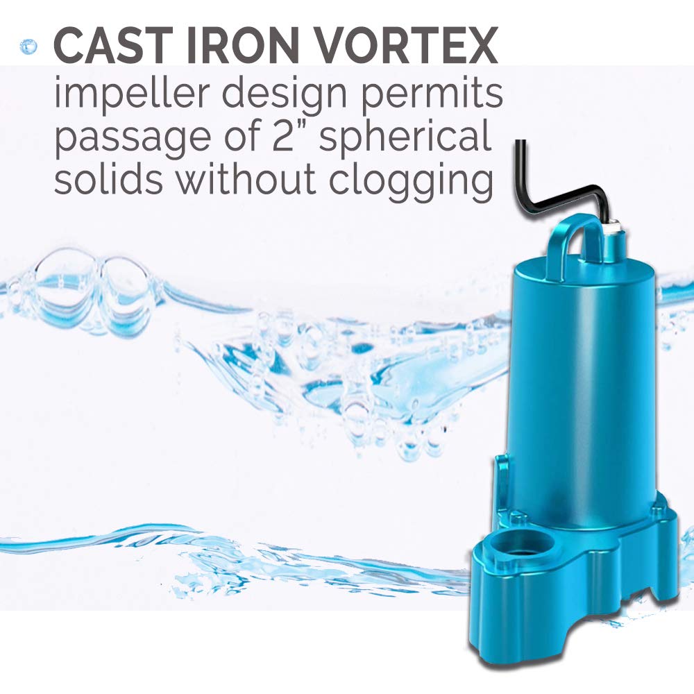 Submersible Effluent Pump, 1/2 hp, 240V, 1 Phase, 3450 rpm V9852