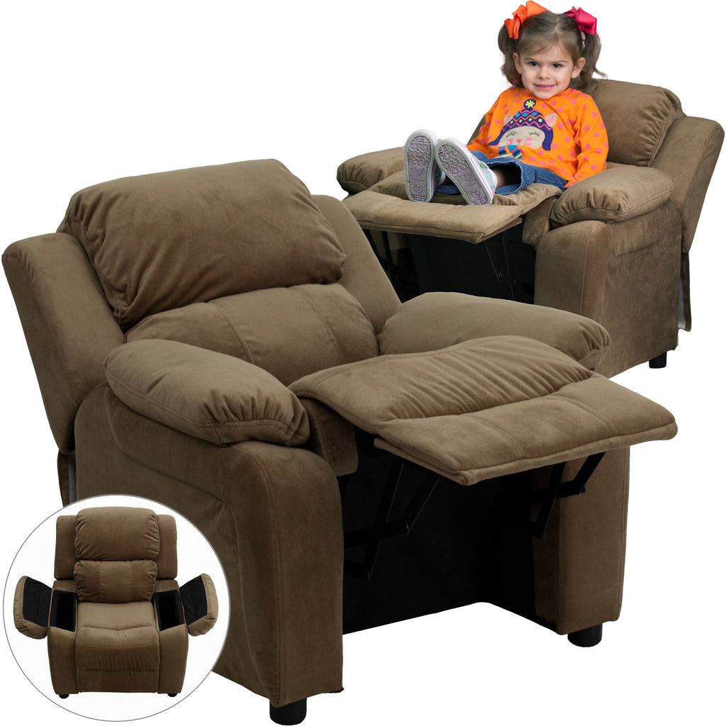 Brown Padded Kids Recliner with Flip-Up Storage Arms P95891