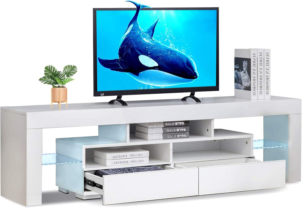 Black LED TV Stand with RGB Lights Wood Media Storage Console M216783