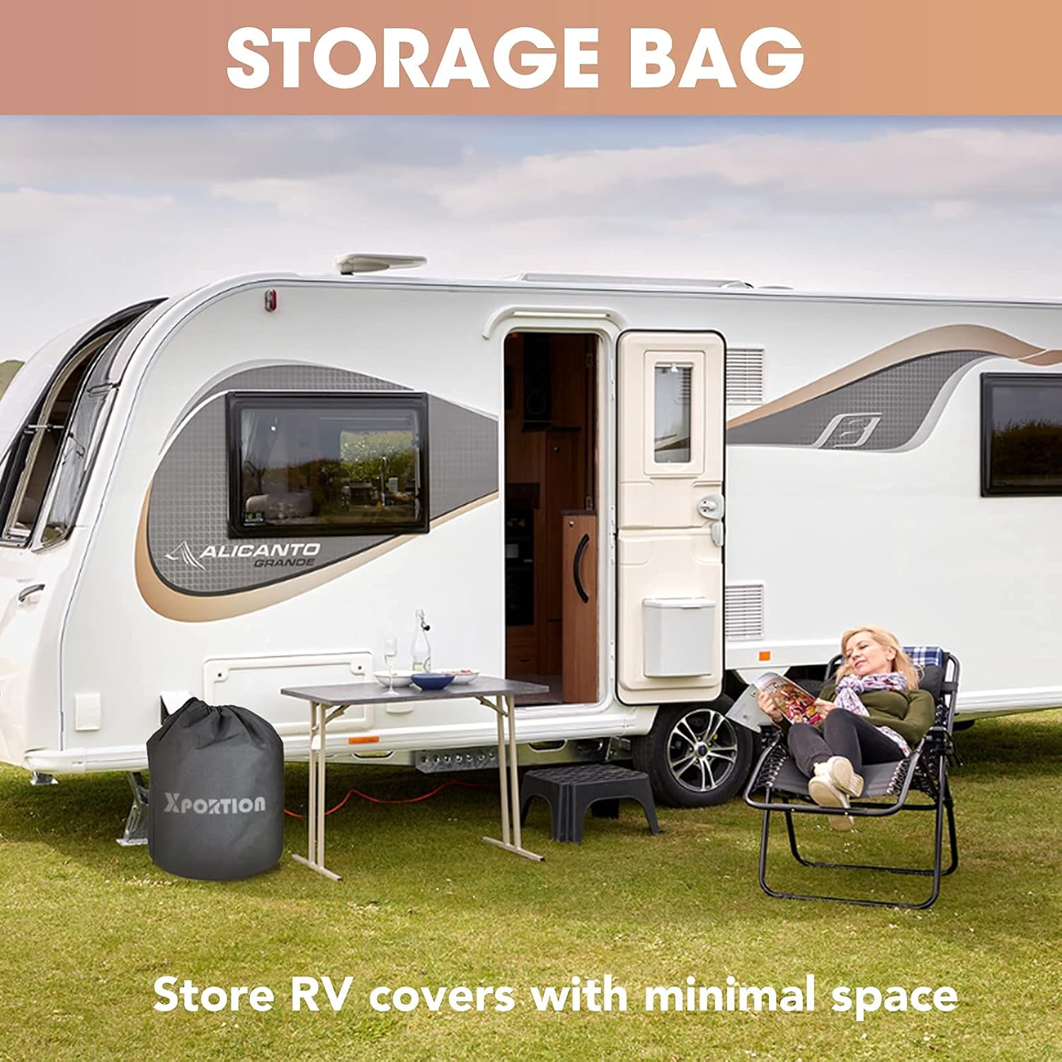 4-Layer Windproof Camper Trailer Cover with Tongue Jack Cover, Tire Covers, Gutter Covers E622588
