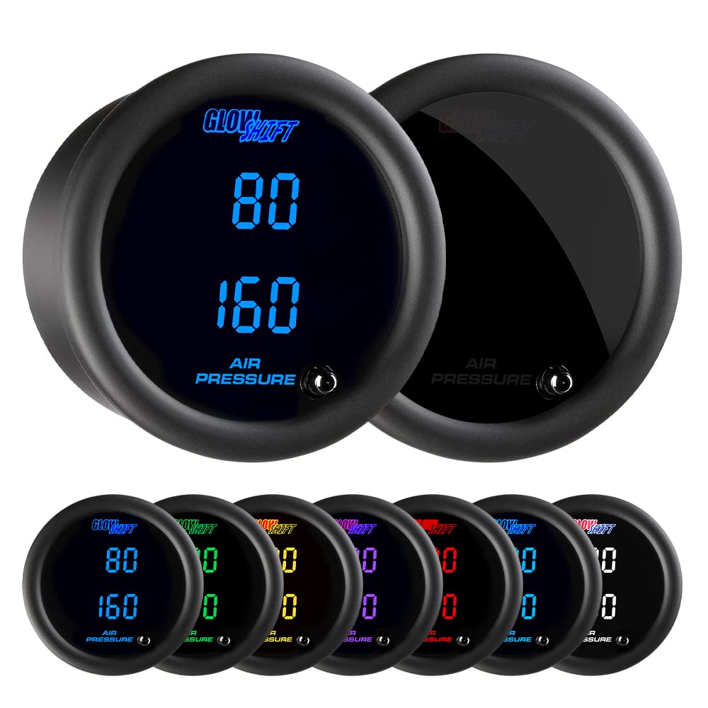 Tinted 7 Color Dual Digital 220 PSI Air Pressure Gauge Kit with 2 Electronic Sensors J576