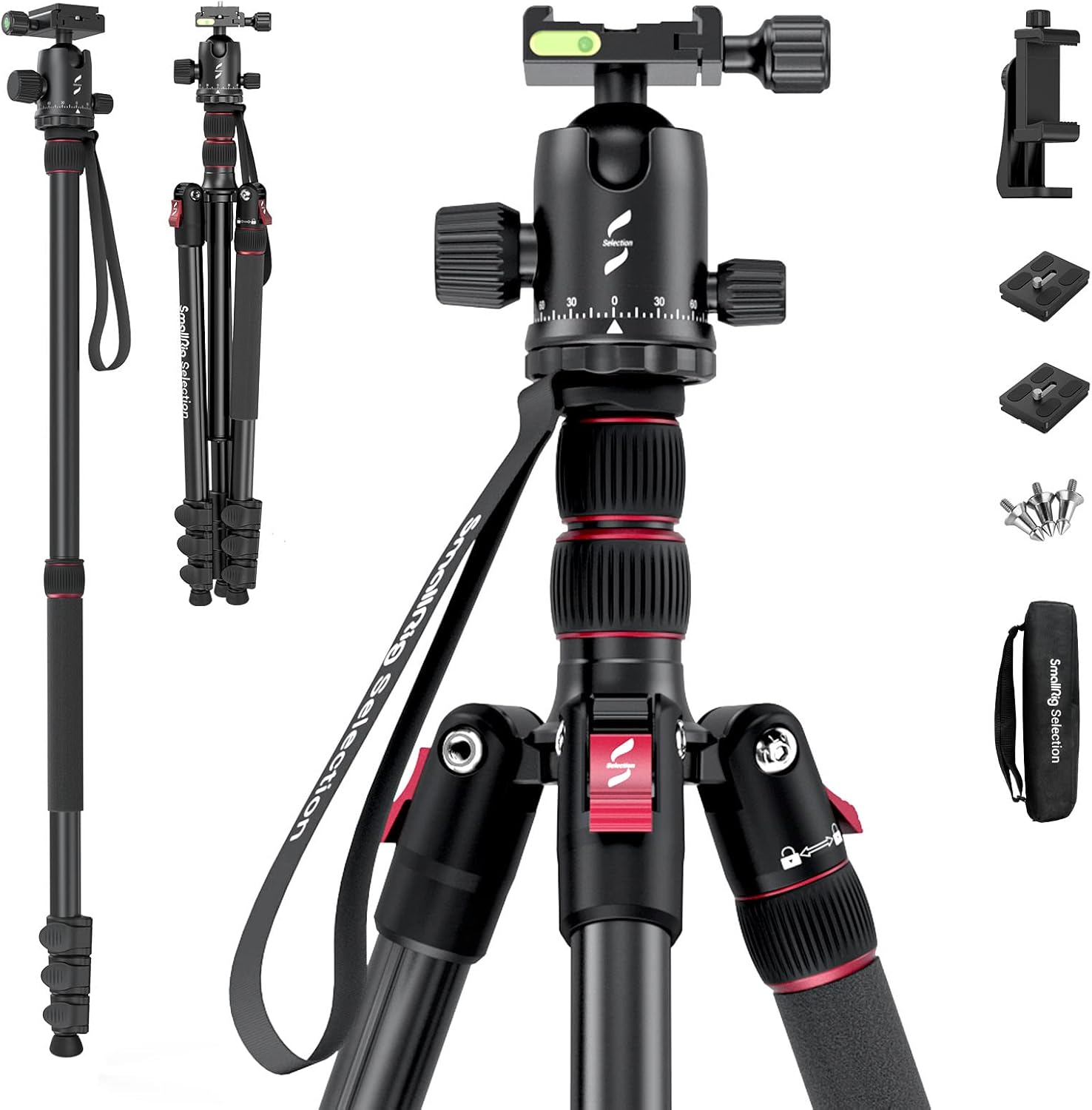 Aluminum Camera Tripod Monopod, Foldable, 360 Degree Ball Head Quick Release Plate, Max. Payload 33lb, Adjustable Height 18.5 to 78, Pack of 2 W258158