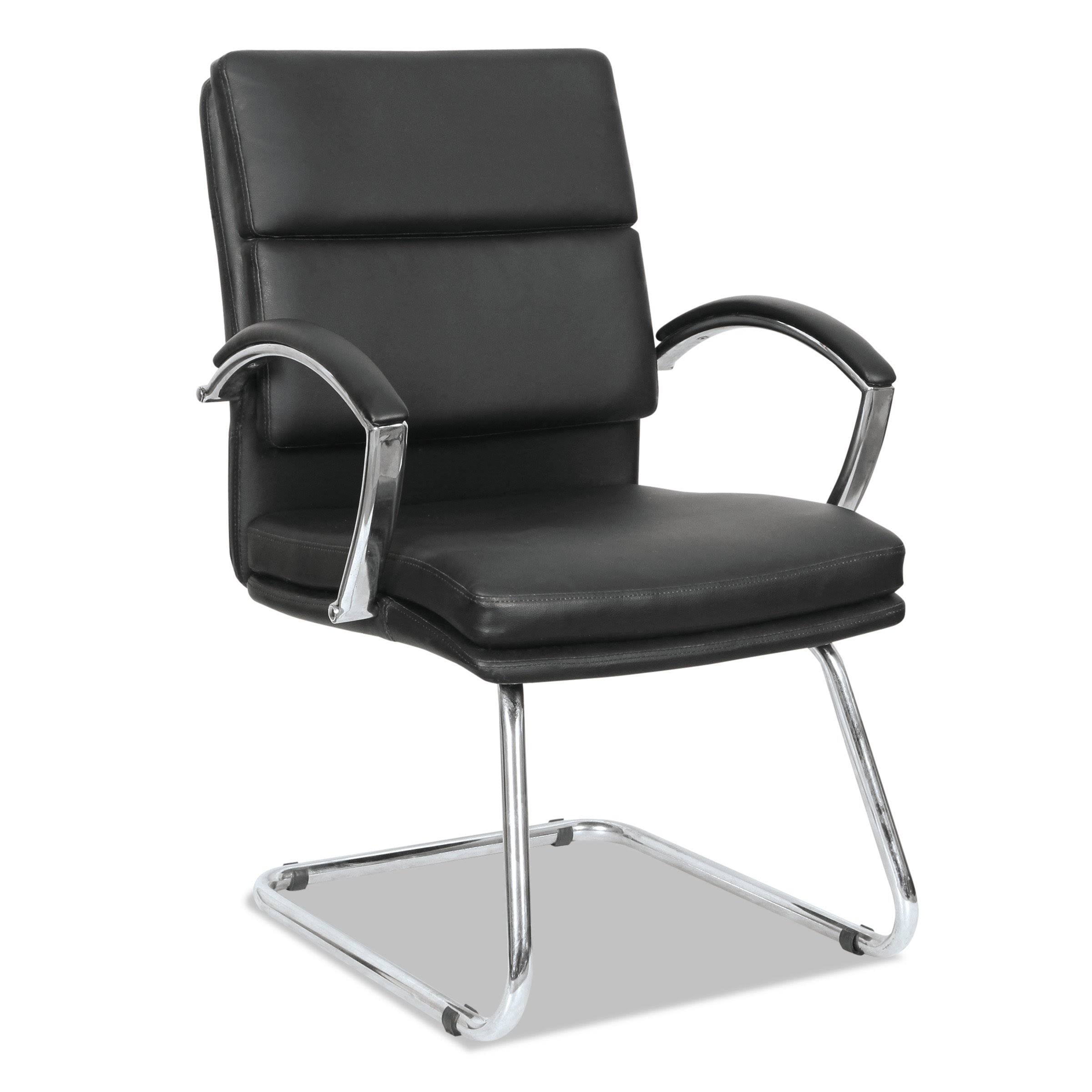 Slim Profile Soft Leather Guest Chair, Black/Chrome S1796