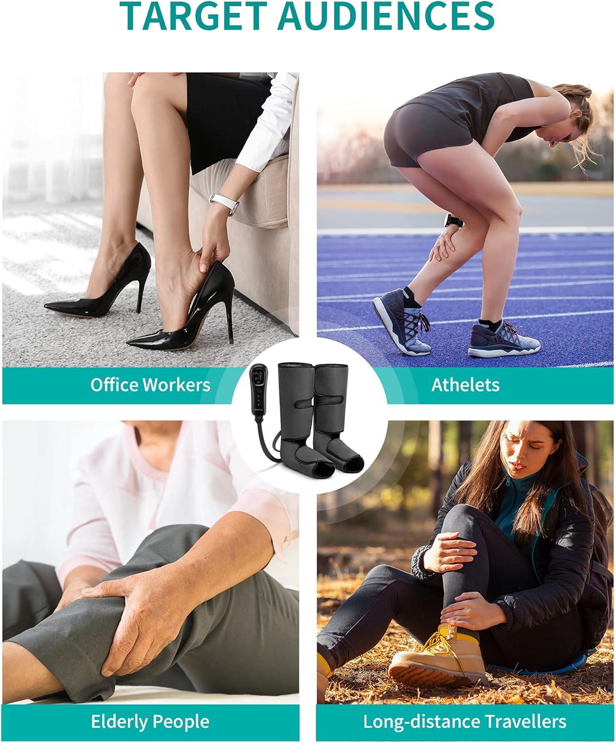 Leg Massager with Air Compression, Foot and Calf Massage Machine with Hand-held Controller 2 Modes 3 Intensities, Adjustable Leg Wraps N339