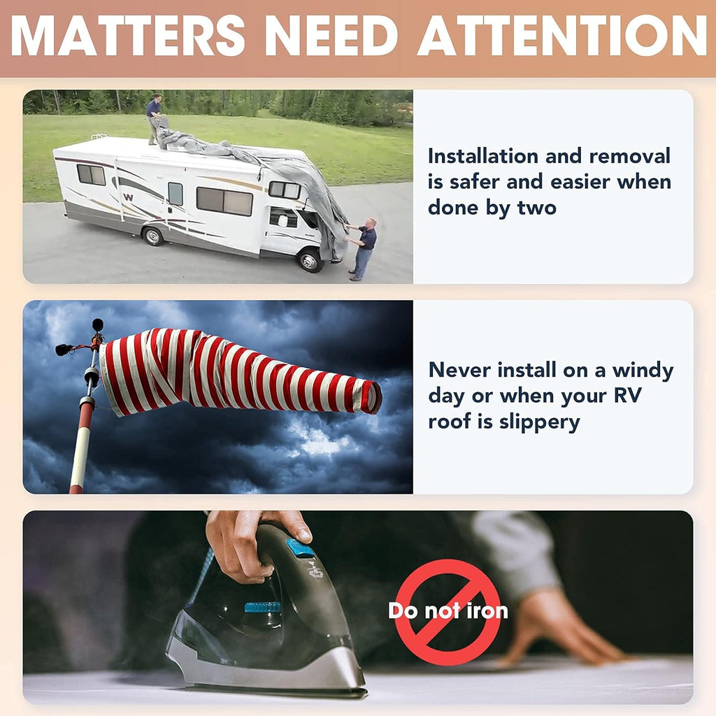4-Layer Windproof Camper Trailer Cover with Tongue Jack Cover, Tire Covers, Gutter Covers E622588