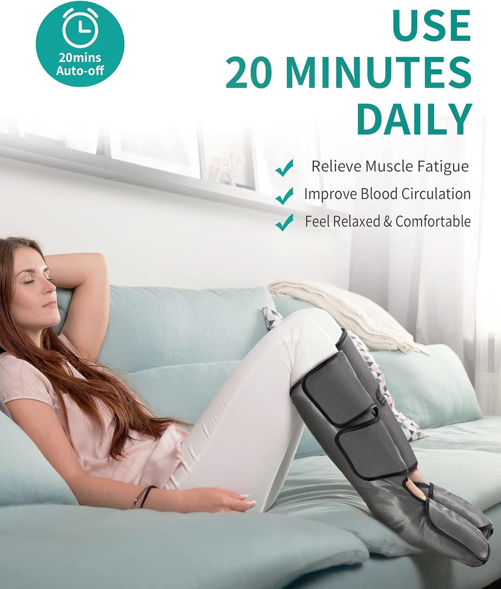 Leg Massager with Air Compression, Foot and Calf Massage Machine with Hand-held Controller 2 Modes 3 Intensities, Adjustable Leg Wraps N339