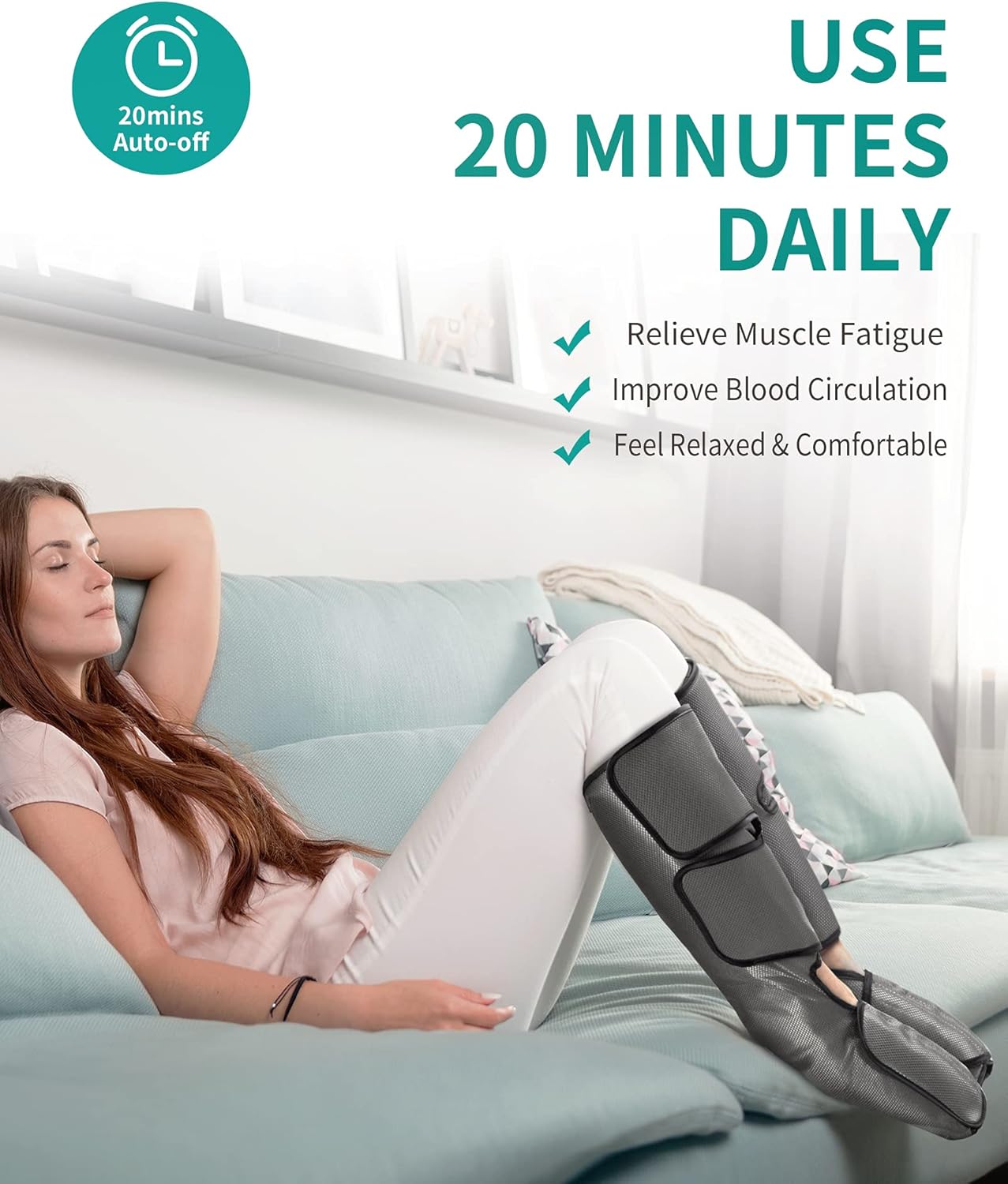 Leg Massager with Air Compression, Foot and Calf Massage Machine with Hand-held Controller 2 Modes 3 Intensities, Adjustable Leg Wraps N339