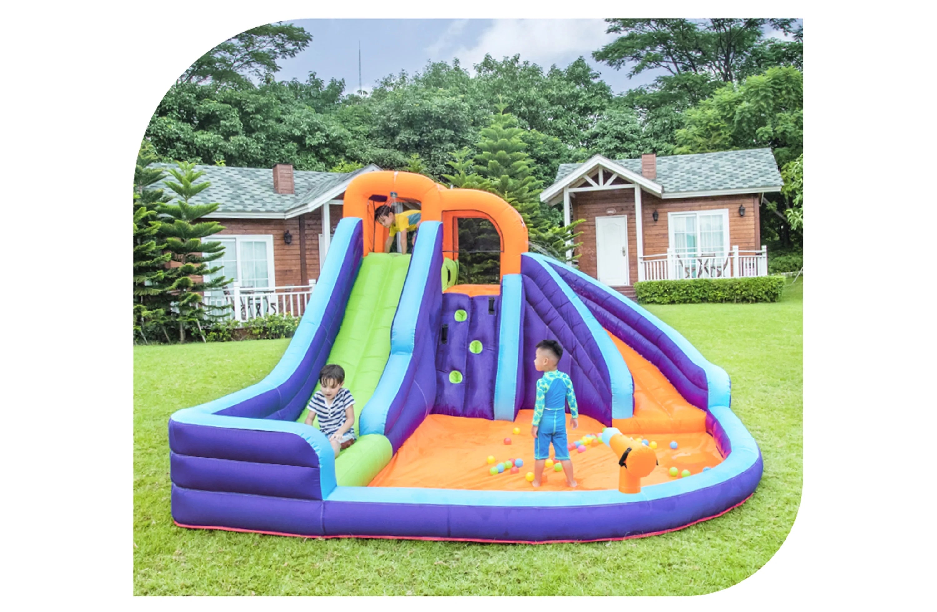 Double Slide Inflatable Water Park with Climbing Wall & Water Cannon U443918