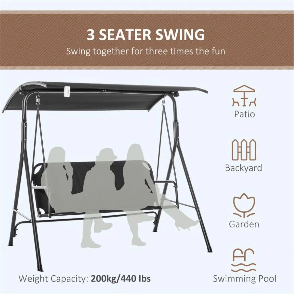 Black 3-Person Porch Swing M83115