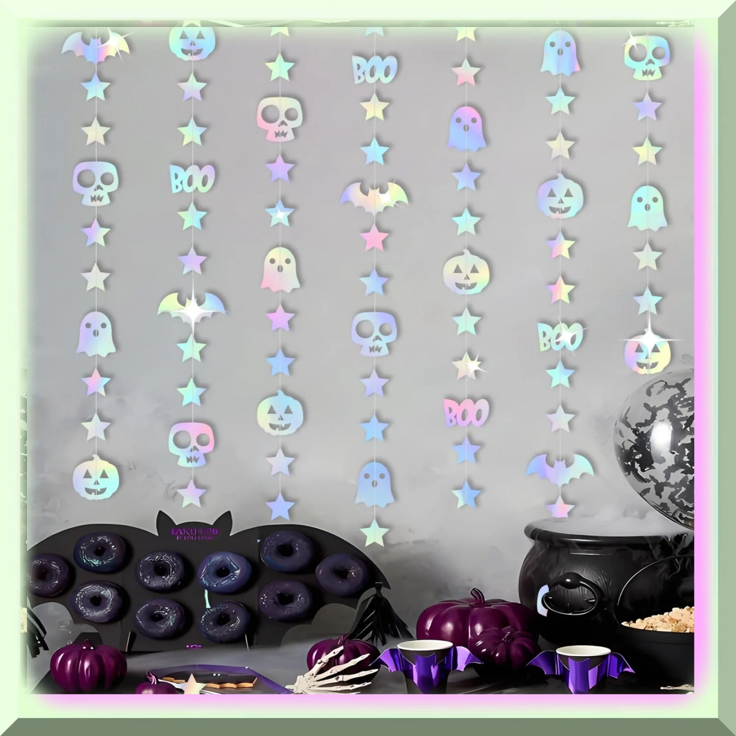 Iridescent Pumpkin Skull Bat Decorations Kit X429264