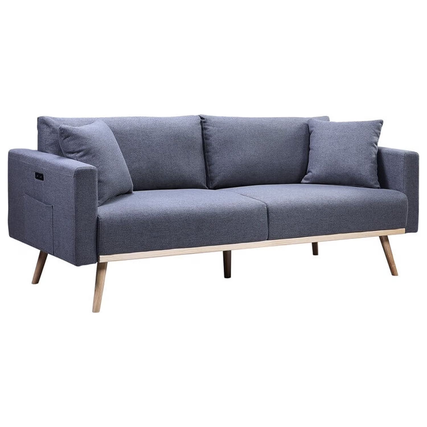 Dark Gray Linen Fabric Sofa with USB Charging Ports & Pillows M326