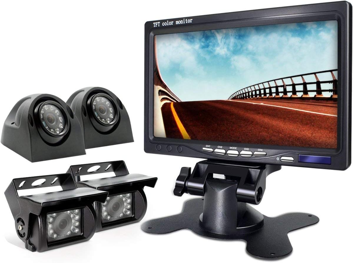 Backup Camera with Monitor 4 Channels Split Screen Wired N402