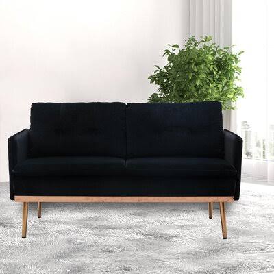 Black Velvet Accent Sofa with Rose Golden Tapered Feet G237