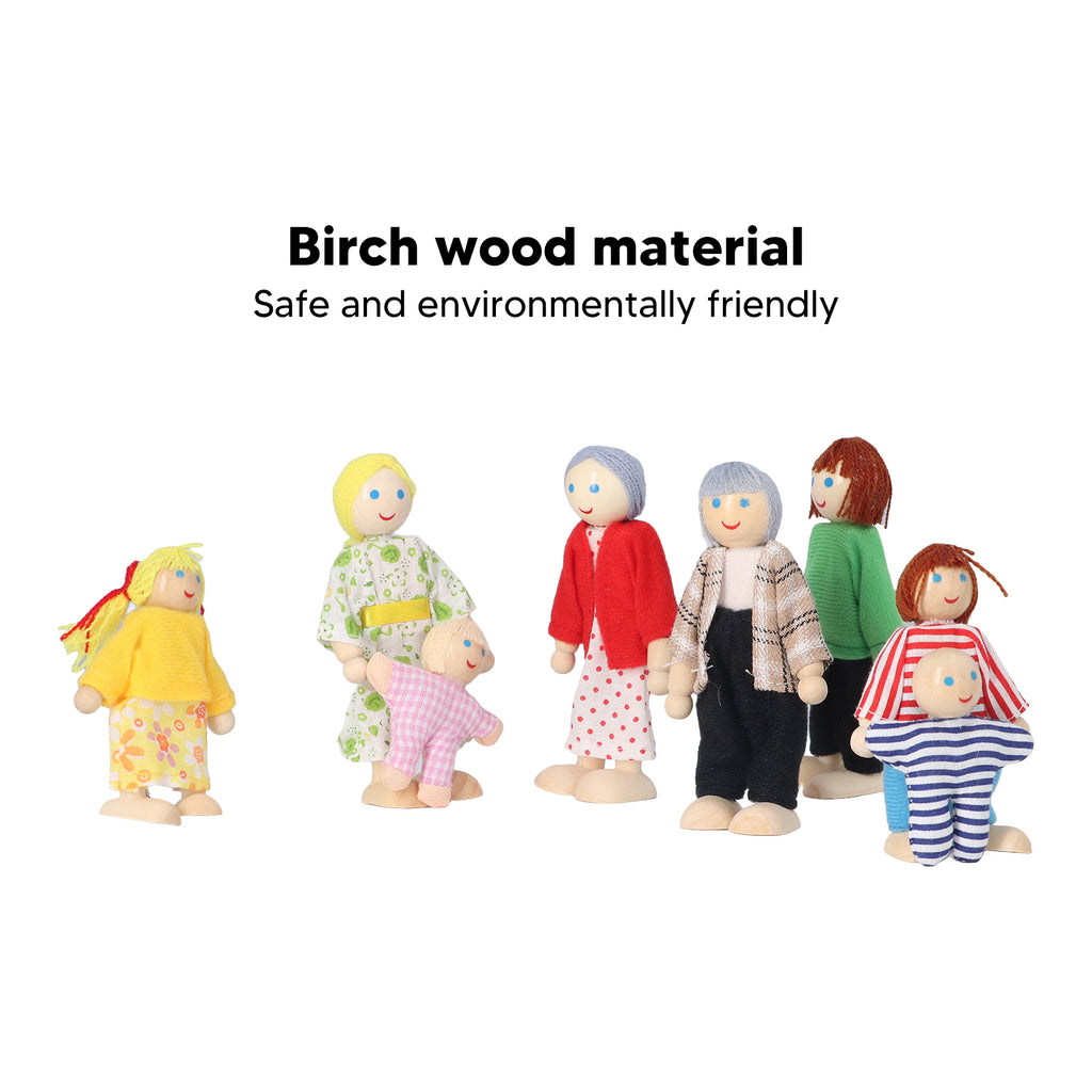8pcs Wooden Dollhouse People Figures J698