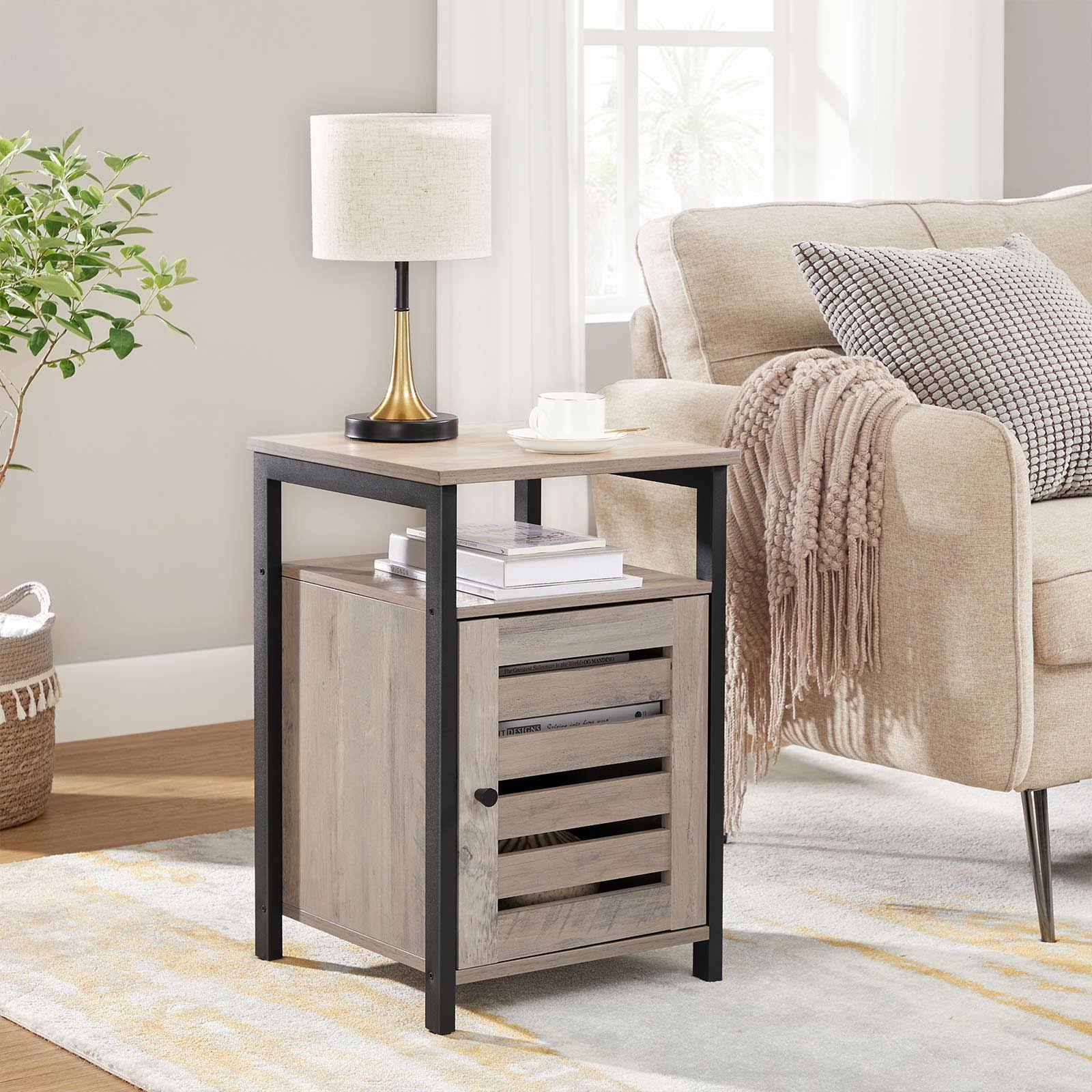Greige Nightstand End Table with Cabinet and Shelf H170