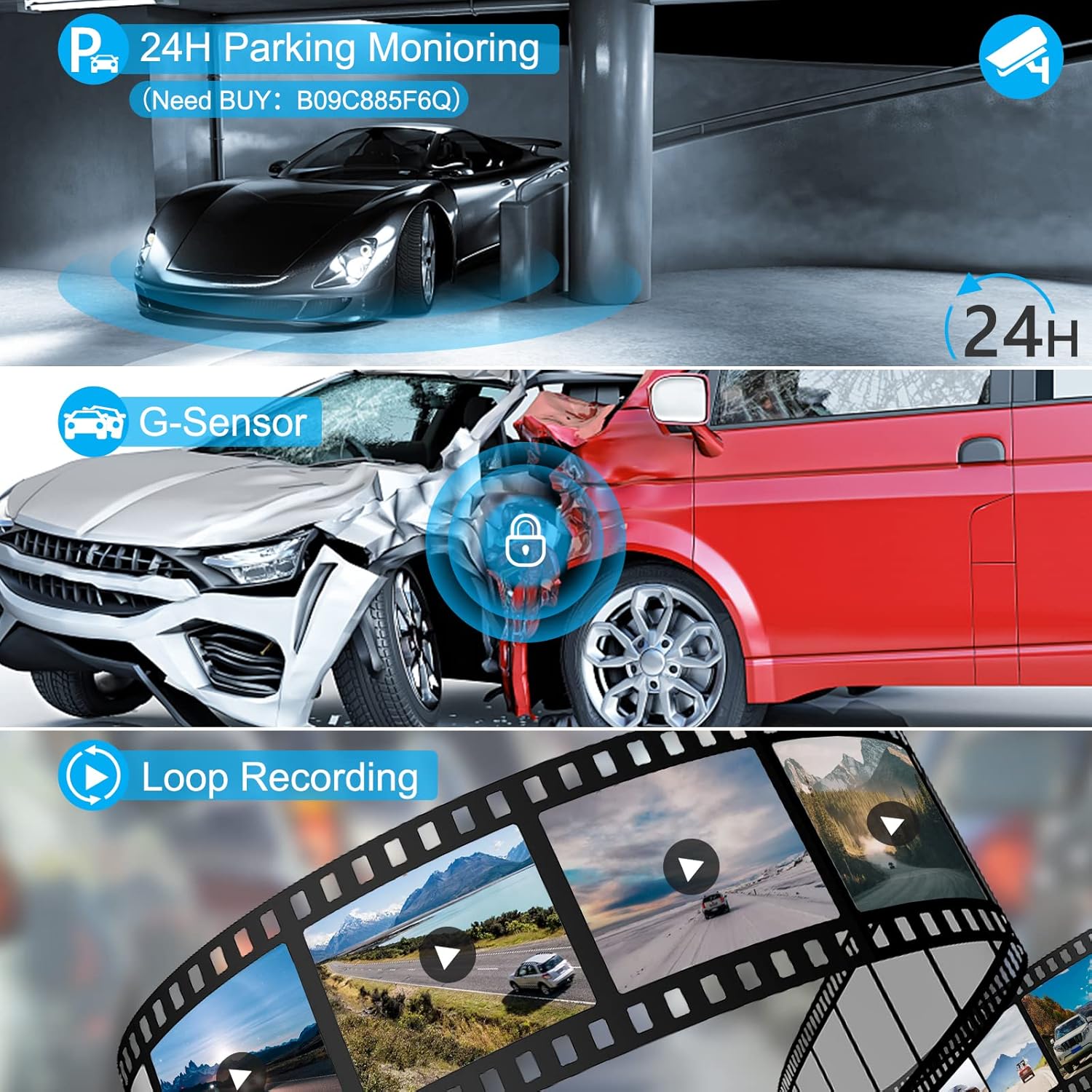 3 Channel Front Inside Rear Dash Cam with WiFi D324640