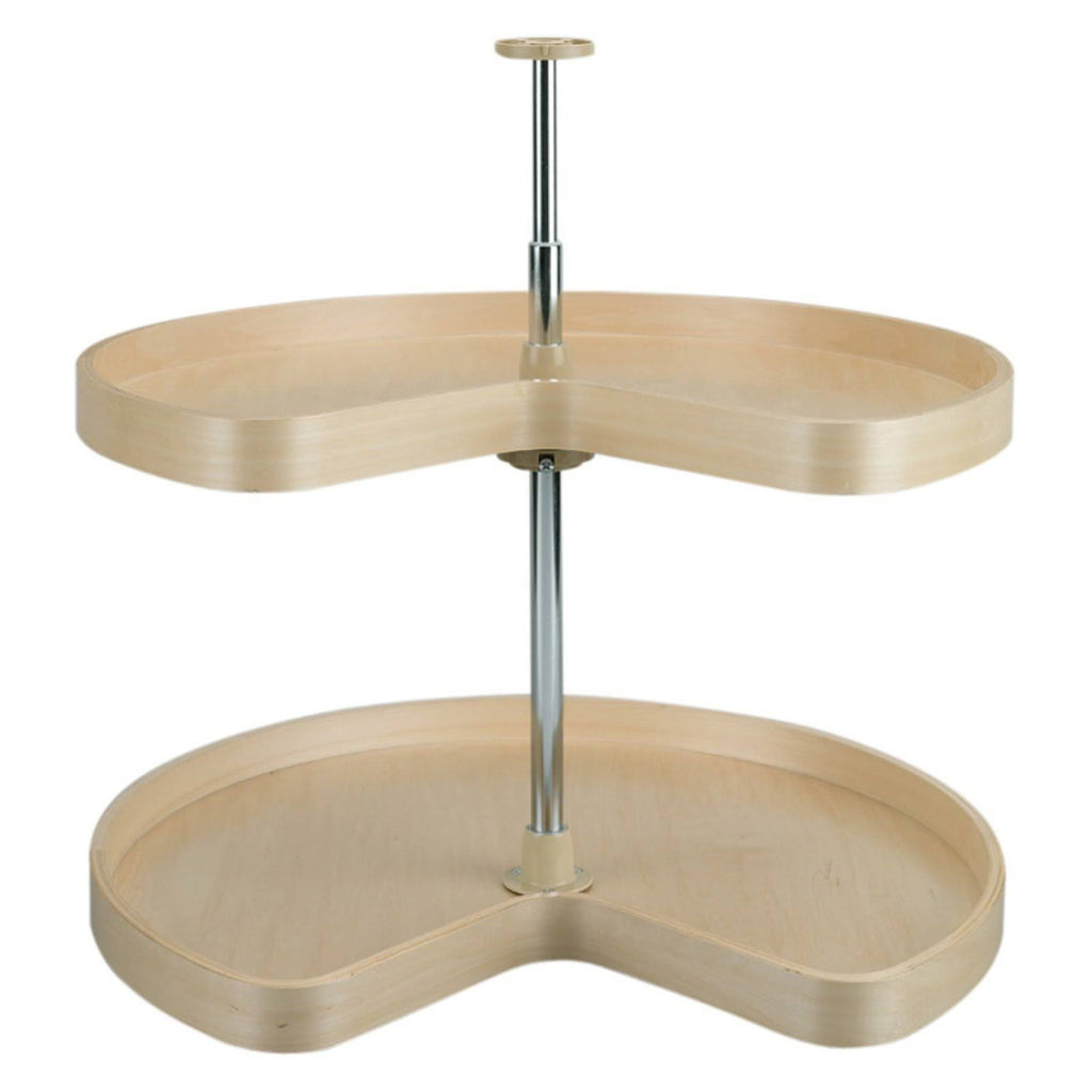 28x22 Natural Wood Kidney Lazy Susan 2-Shelf Q50504