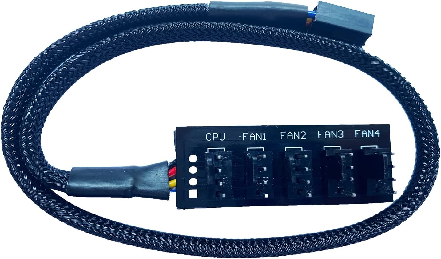 4 Pin Black Sleeved 1 to 5 Way PC Fan Splitter Hub Adapter Cable 14 Inches X242