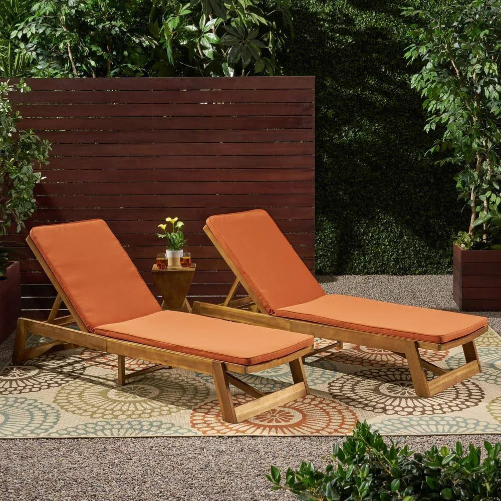 Teak and Orange Acacia Wood Chaise Lounge Set of 2 G8243