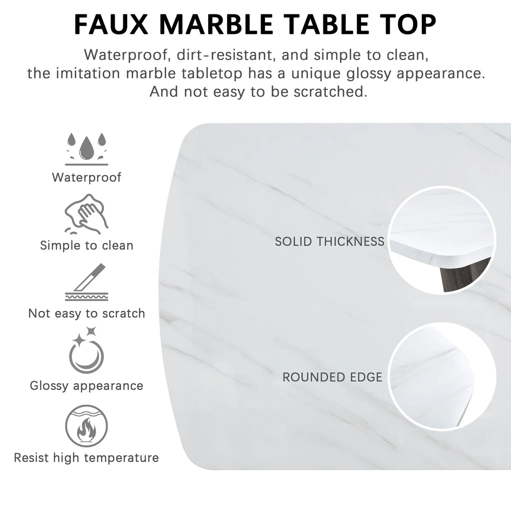 6PCS Faux Marble Dining Table Set with 4 Fabric Chairs and 1 Fabric Bench B5005