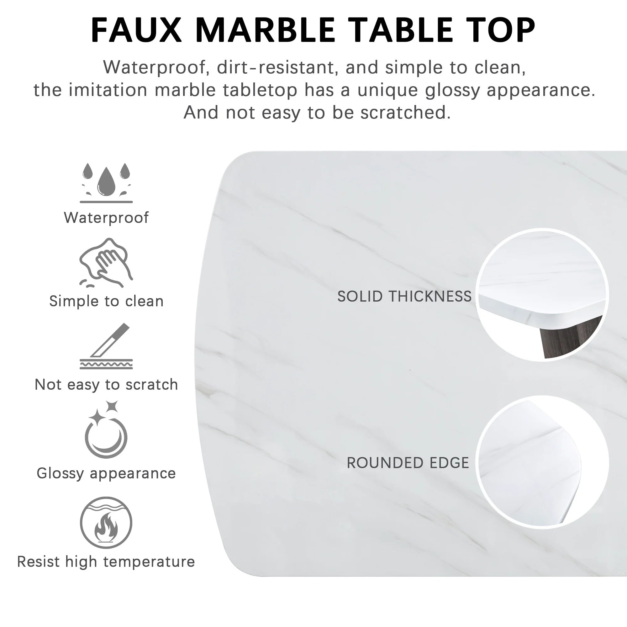 6PCS Faux Marble Dining Table Set with 4 Fabric Chairs and 1 Fabric Bench B5005