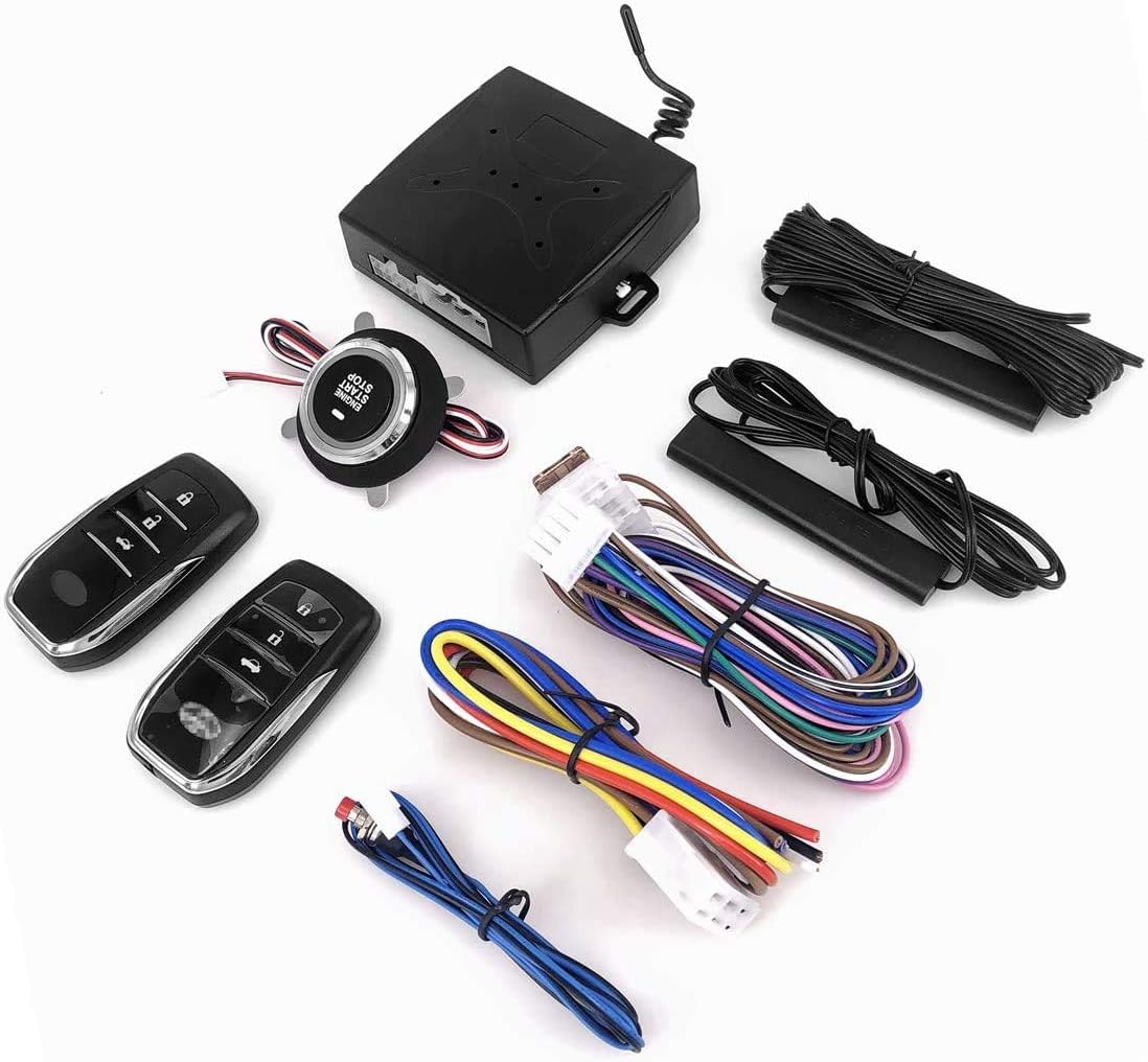 Passive Keyless Entry Car Alarm System PKE Engine Starter Push Button Start/Stop Kit with 2 Smart Key A1815