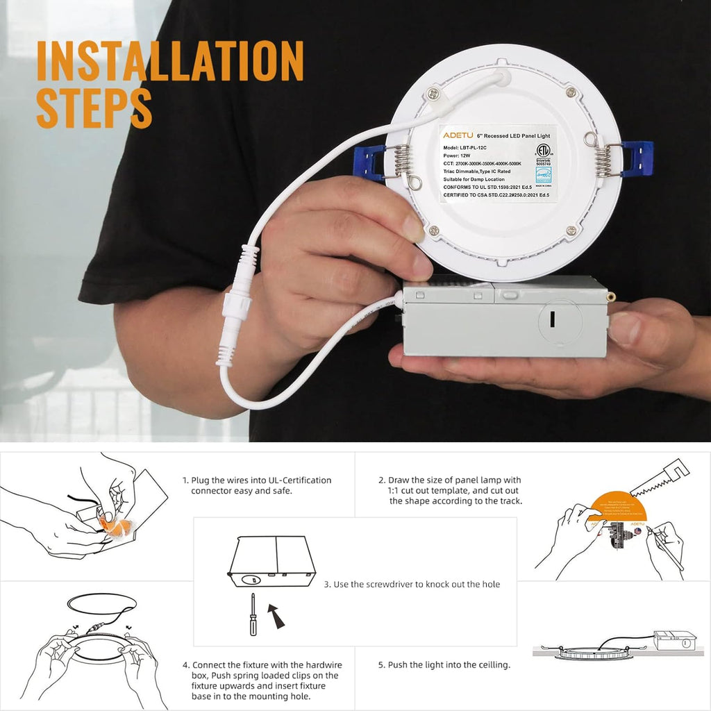12 Pack 6Inch 5CCT Dimmable LED Recessed Light with Junction Box B2638