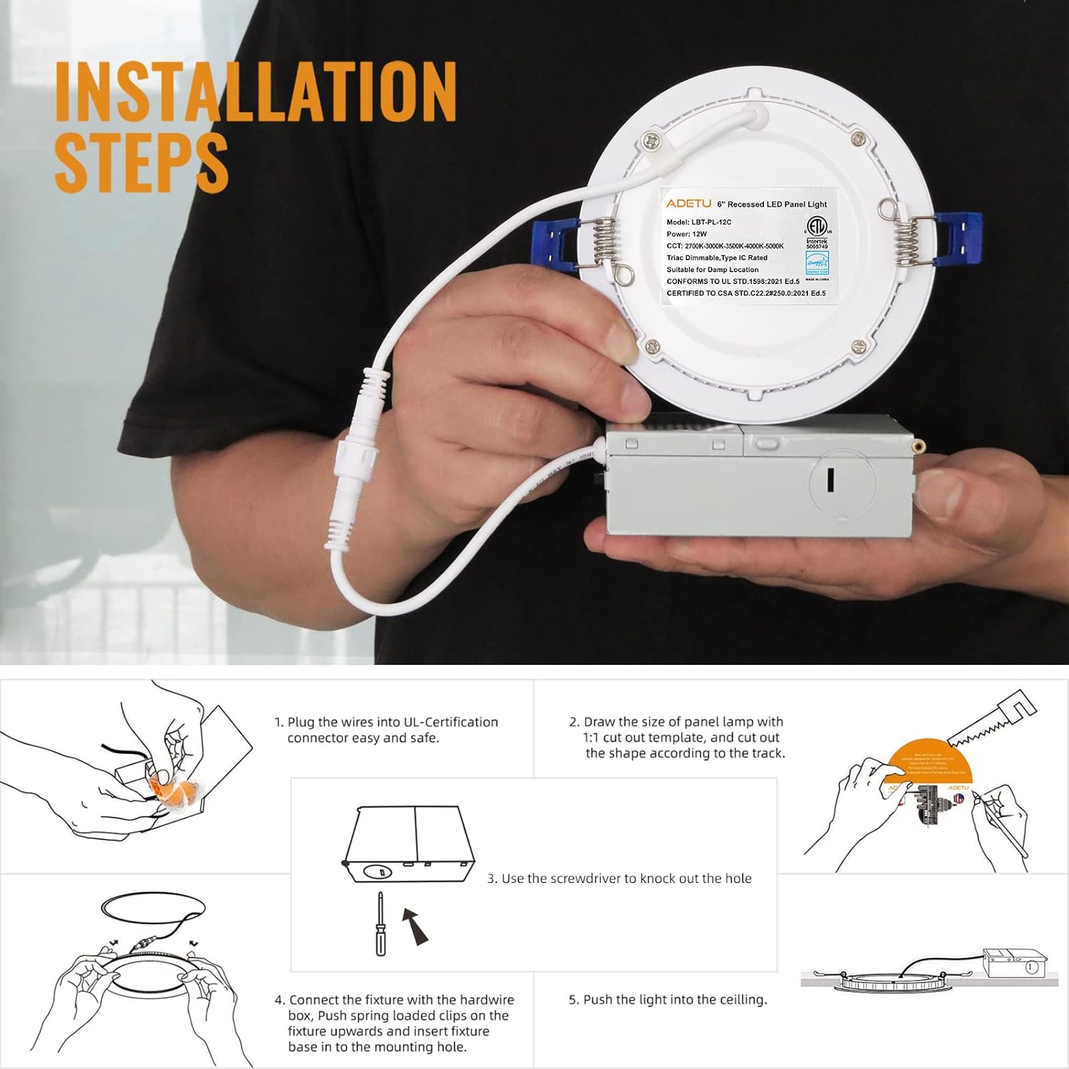 12 Pack 6Inch 5CCT Dimmable LED Recessed Light with Junction Box B2638
