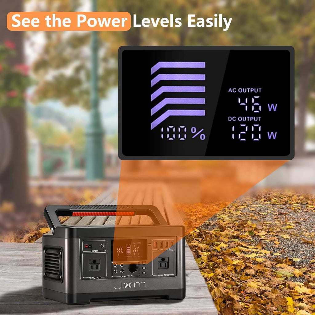 Portable Power Station 519Wh Solar Generator, 110V/500W Pure Sine Wave AC Outlet, Regulated 12V DC E2057