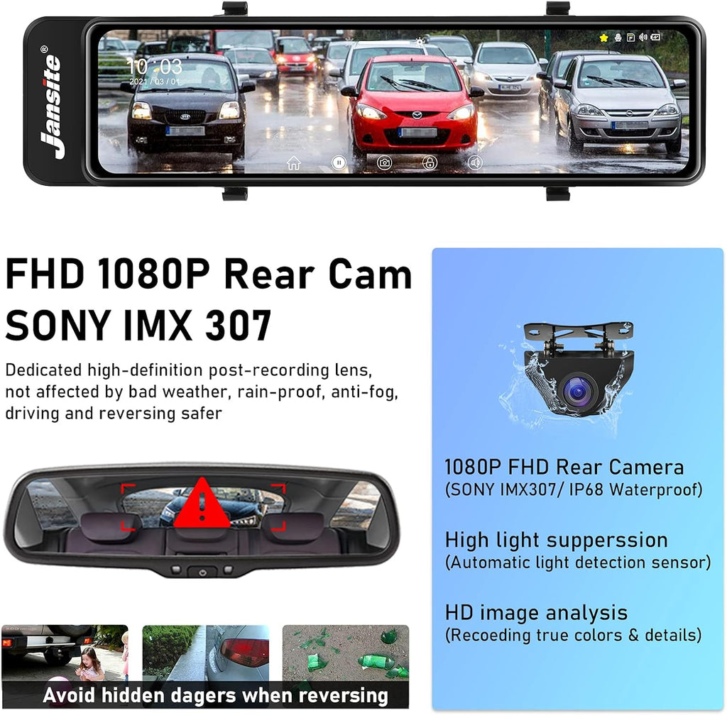 11'' Dual 1080P Rear View Mirror Dash Cam with Touch Screen U338
