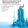 Submersible Effluent Pump, 1/2 hp, 240V, 1 Phase, 3450 rpm V9852