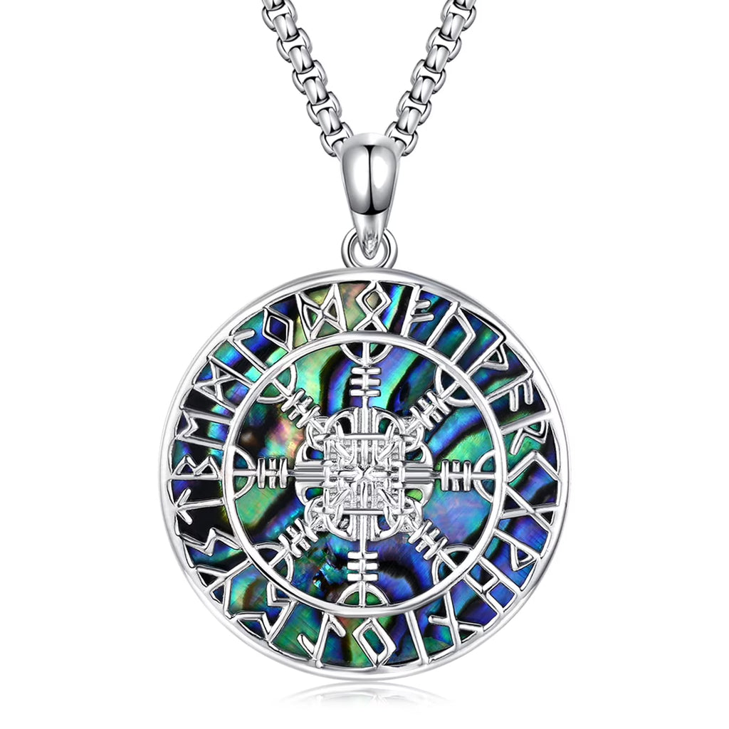 Viking Compass Necklace 925 Sterling Silver Vegvisir Pendant Amulet Q53725