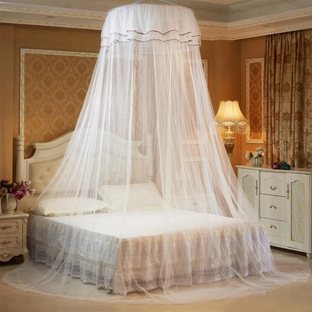 White Dome Bed Canopy Fine Mesh Net Lace Curtain X8087