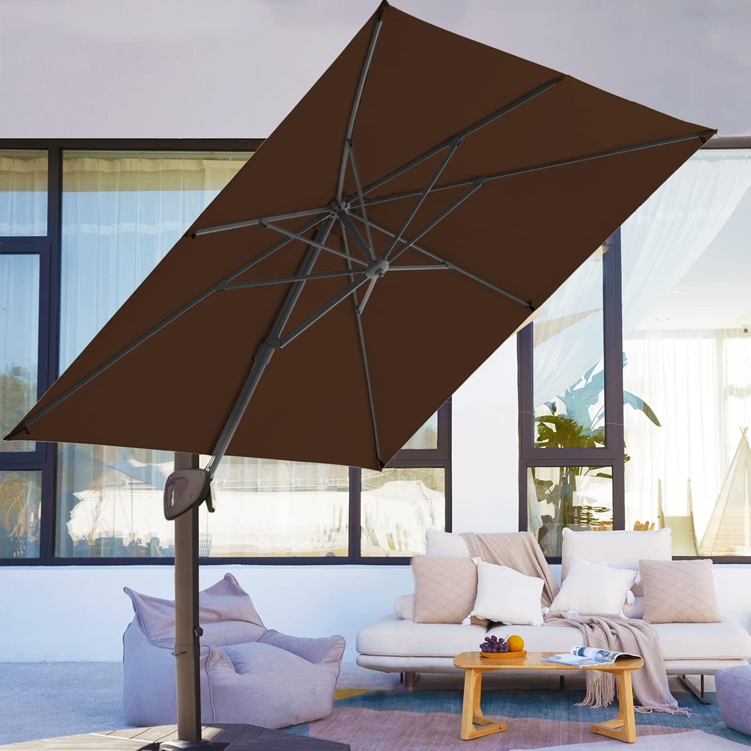 Beige 9x9 FT Square Cantilever Patio Umbrella with Aluminum Frame A47838