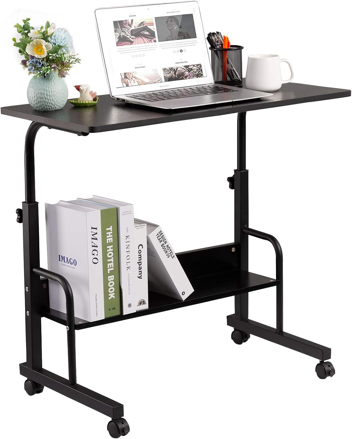 Black Mobile Side Table with Wheels X676818
