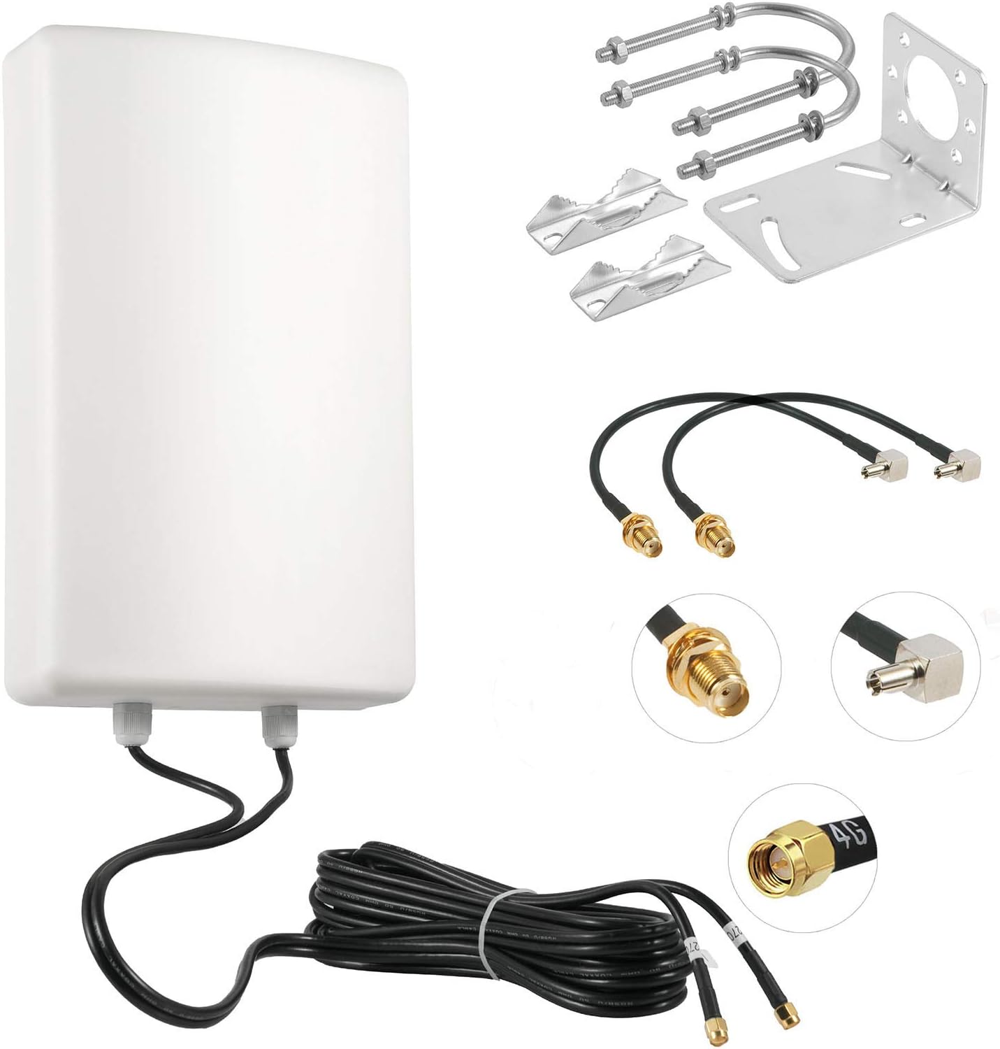 11dBi High Gain 3G 4G/LTE Waterproof Fixed-Mount Panel Dual Polarized MIMO Antenna with Dual 5 Meter Cable SMA/TS9 Connector C166045