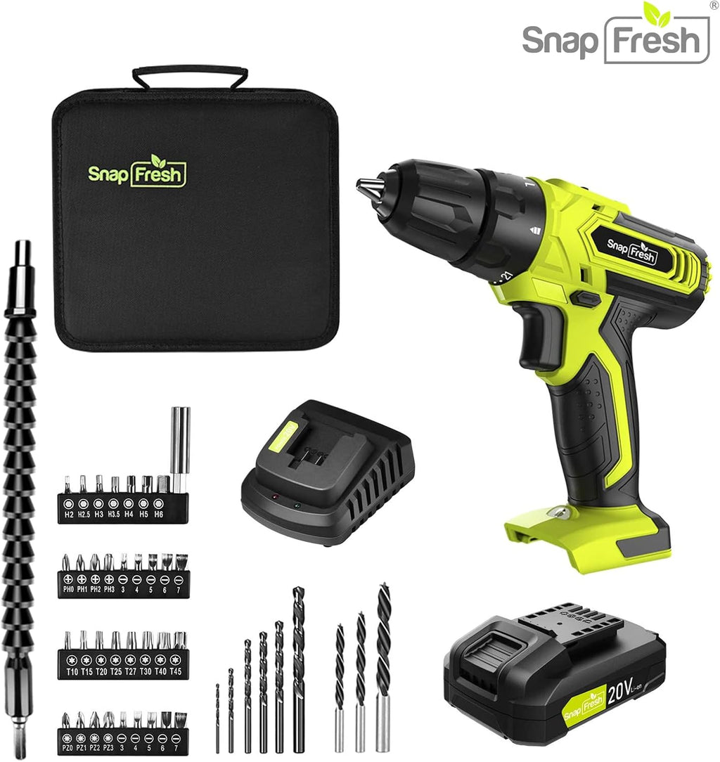 Cordless Drill Set with Battery and Charger, 2 Variable Speed, 21+1 Torque Setting, LED, 43pcs Drill Bits I6874