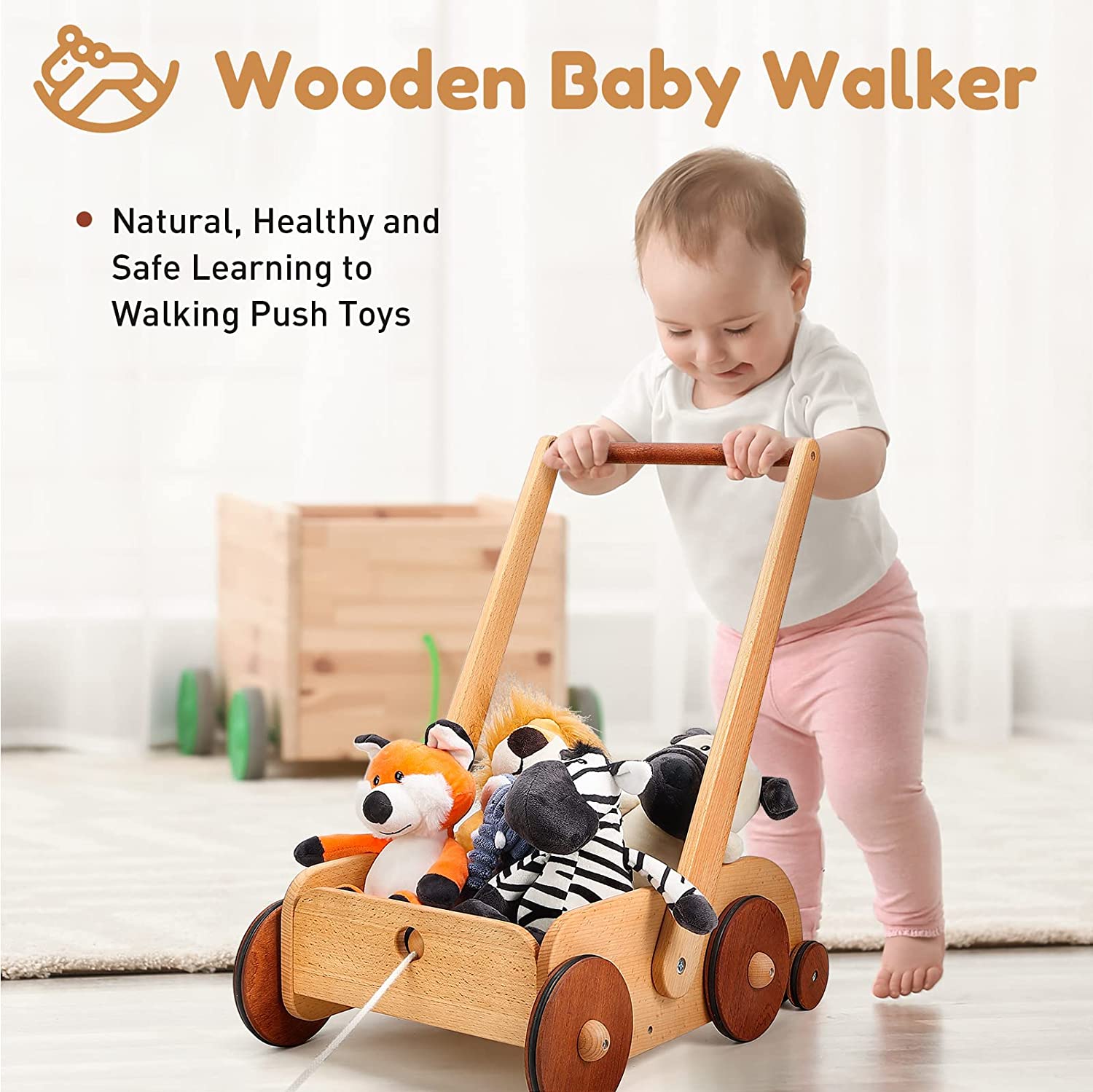Wooden Baby Walker Push and Pull Toy Wagon Q165683