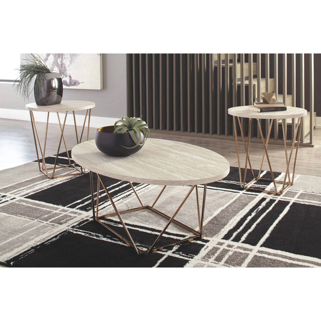 3 Piece Faux Marble Top Accent Coffee Table Set in Gold B945