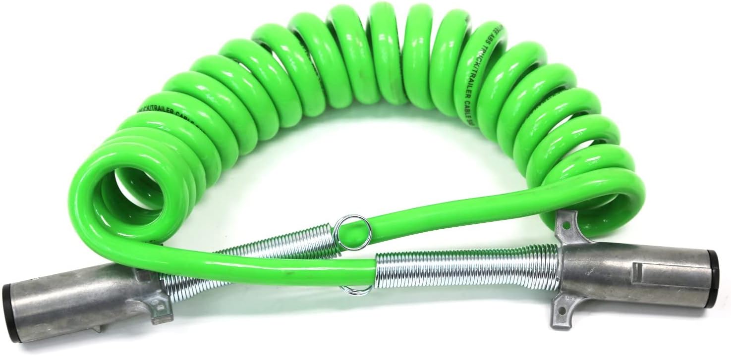 7-Way ABS Coiled Cable 15 Ft Trailer Electrical Power Cord Z536452