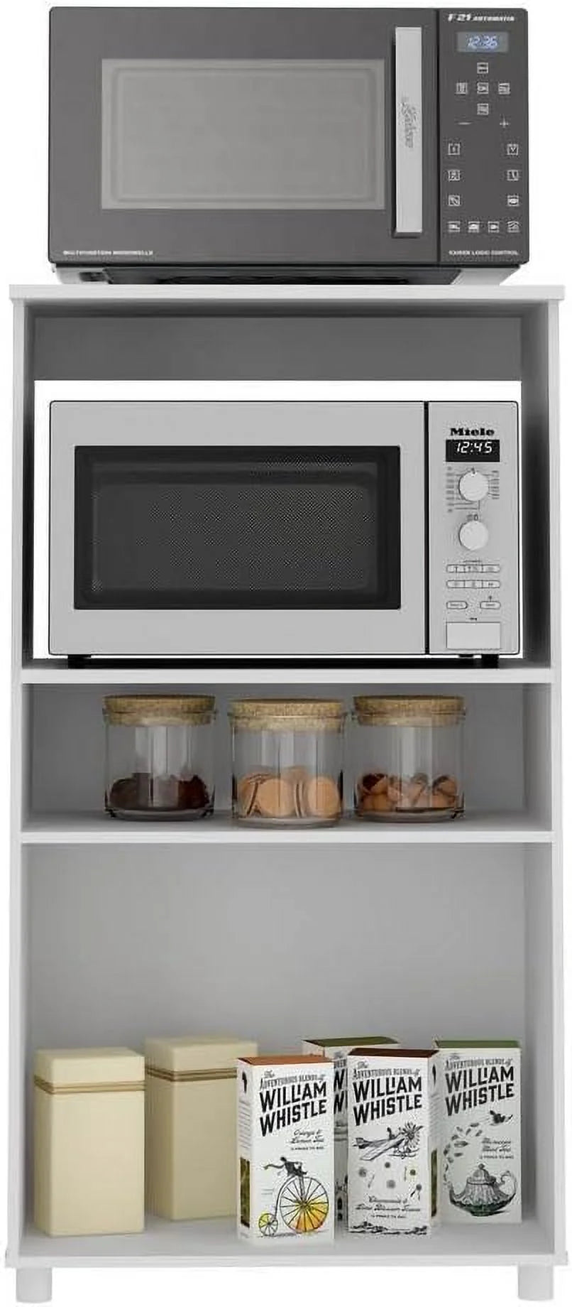 White Multipurpose Microwave Cabinet with 2 Doors and 2 Open Shelves V488